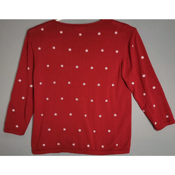 Vintage 90's Baxter & Wells Embroidered Snowflake Cardigan Sweater Womens L Red - Picture 9 of 10